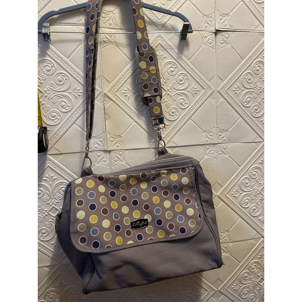 LillyBit Grey Polka Dot Messenger Diaper Bag Adjustable Padded‎ Strap Canvas